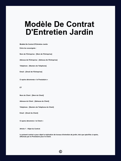contrat entretien jardin