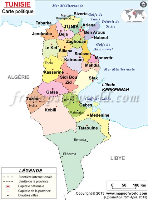 Carte de la Tunisie mettant en évidence les régions forestières