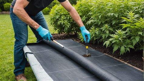 Installation d'une toile de paillage dans un massif de jardin