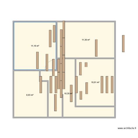 Plan de calepinage schématique pour une surface de 23 m², montrant la disposition des lés de gazon synthétique avec les découpes et les chutes.