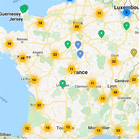 Carte de France avec les points de vente Verts Loisirs