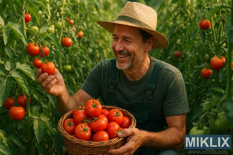 Jardinier récoltant des tomates mûres au soleil