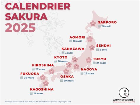 Carte de prévisions du Sakura Zensen au Japon