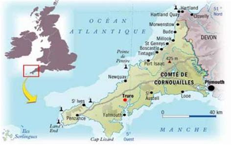 Carte de la Cornouailles et de la forêt de Tintagel