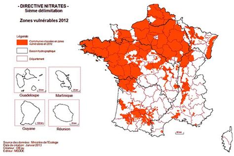 Carte conceptuelle des zones vulnérables et des contraintes liées à l'azote
