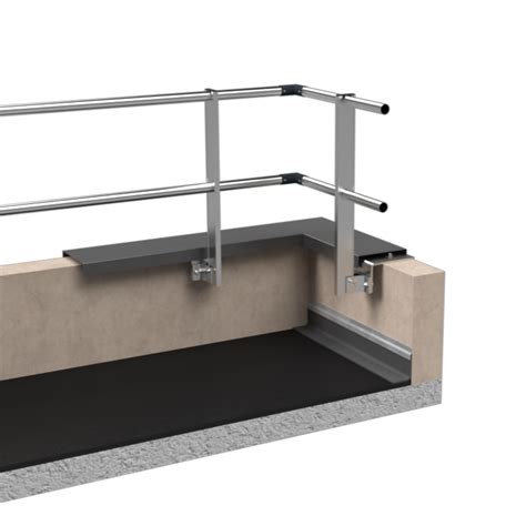 Schéma technique montrant la fixation d'une jardinière sur une rambarde avec un kit anti-bascule