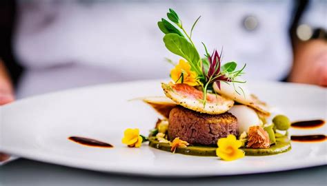 Détail d'une assiette raffinée mettant en valeur des produits locaux de saison