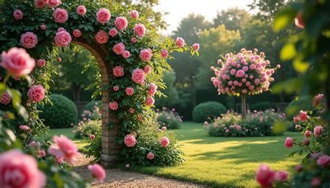 comparaison visuelle entre un rosier buisson et un rosier grimpant sur un support