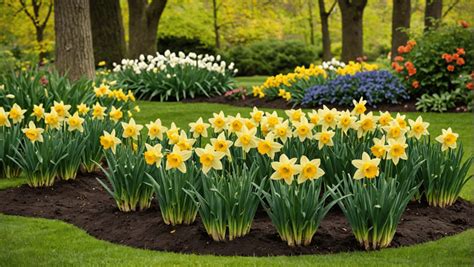 Parterre de fleurs colorées avec des tulipes et des jonquilles