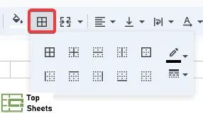 Icône de bordure dans la barre d'outils Google Sheets.