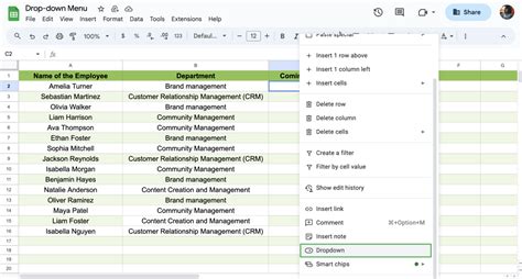 Menu déroulant des polices dans Google Sheets.