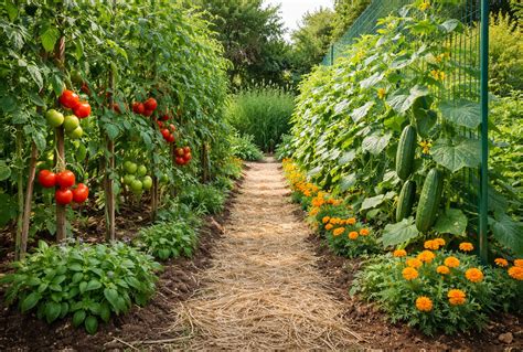 Tomates et blettes côte à côte dans un potager