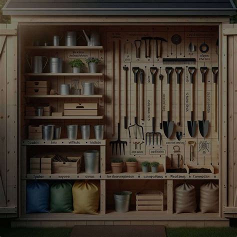 Organisation d'outils de jardin dans un abri
