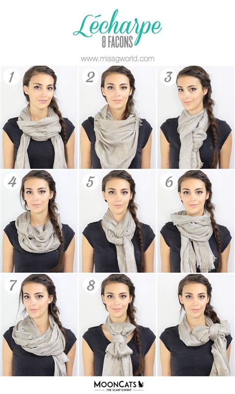 Schéma illustrant différentes façons de nouer un pashmina autour du cou