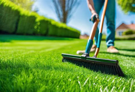 Inspection et nettoyage d'une pelouse avant la tonte