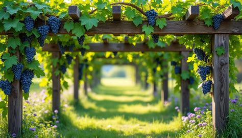 Vigne luxuriante sur une pergola, offrant un ombrage agréable
