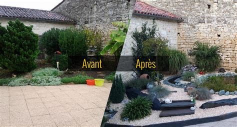 Photo d'un jardin avant/après rénovation mettant en valeur le travail paysager
