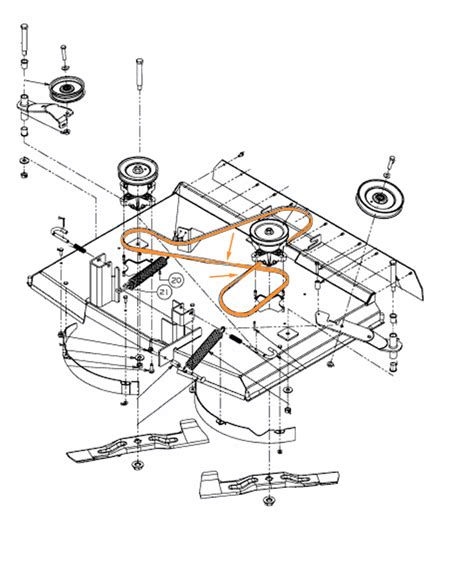 Schéma technique d'un plateau de coupe de tondeuse autoportée avec lame mulching