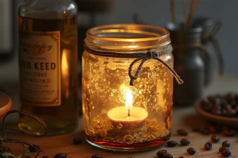 Bougie artisanale au marc de café dégageant une douce lumière