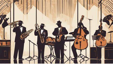Groupe de musiciens de jazz de tous âges et de tous niveaux jouant ensemble lors d'un atelier