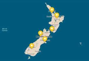 Carte des régions de production de kiwis en Nouvelle-Zélande