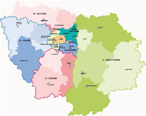 Carte de la région parisienne avec Boissy-Saint-Léger et Pantin indiqués