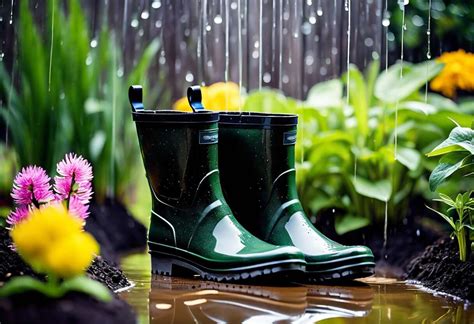 une paire de bottes de jardinage en caoutchouc dans un environnement verdoyant