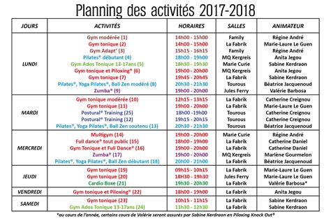 tableau des activités du festival