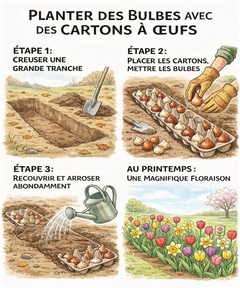 Illustration d'un jardin fleuri avec des bulbes en pleine floraison au mois de mai