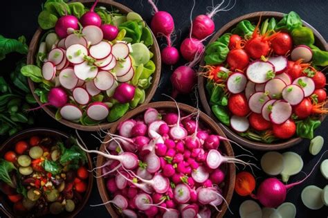 Diversité de radis de différentes couleurs et formes