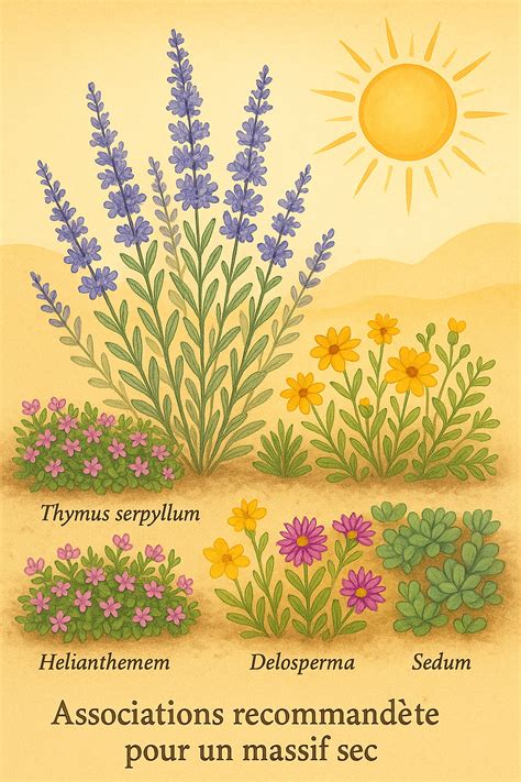 Exemple d'association réussie de Perovskia avec d'autres plantes méditerranéennes