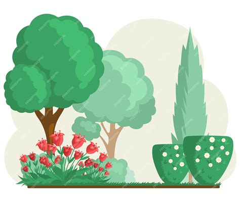 Illustration d'un jardin bien entretenu avec des fleurs et des arbres