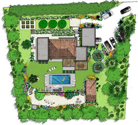 Plan d'un jardin avec tuteurs décoratifs