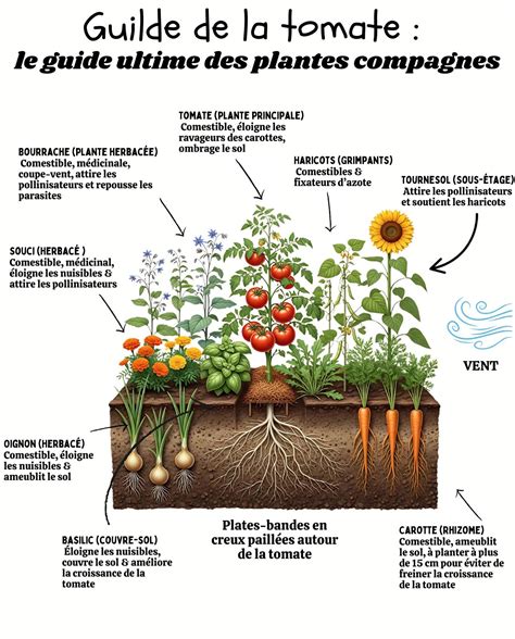 Illustration des plantes compagnes et leur rôle protecteur