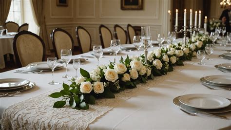 Un chemin de table élégant composé de lierre entrelacé et de fleurs blanches