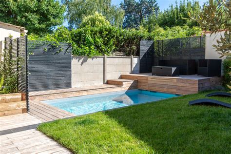 Jardin contemporain avec piscine intégrée