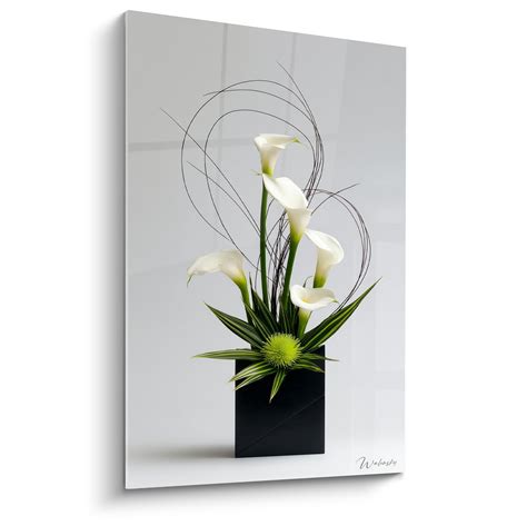 Tableau d'hortensias blancs sur fond gris