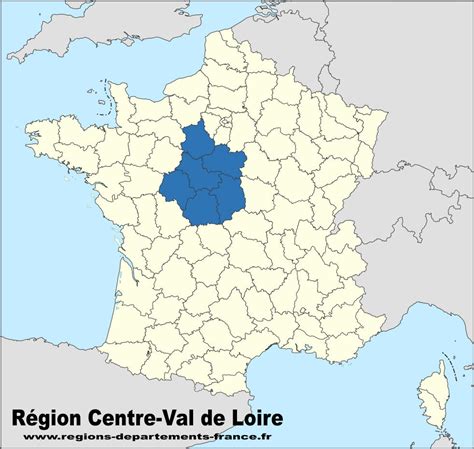 Carte de la région Centre-Val de Loire montrant Tours et Neuillé-le-Lierre