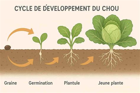 Schéma illustrant le développement foliaire d'un chou fourrager