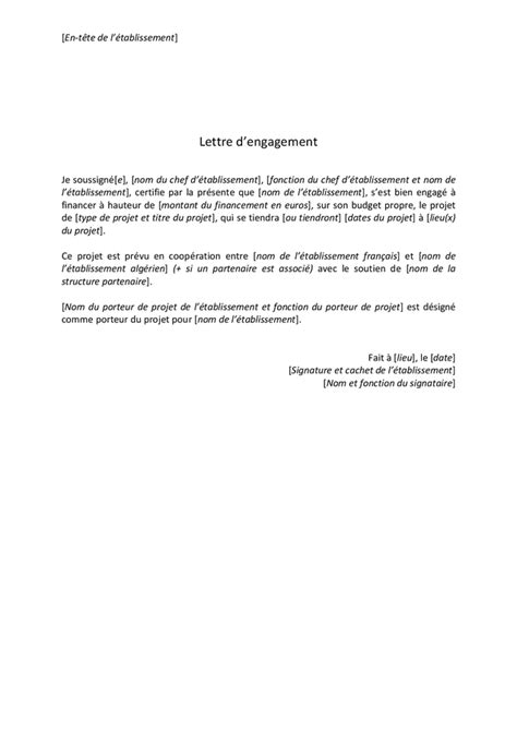 Modèle de structure type pour une lettre d'engagement professionnelle