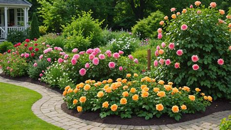 Exemple de massif avec des rosiers et des vivaces