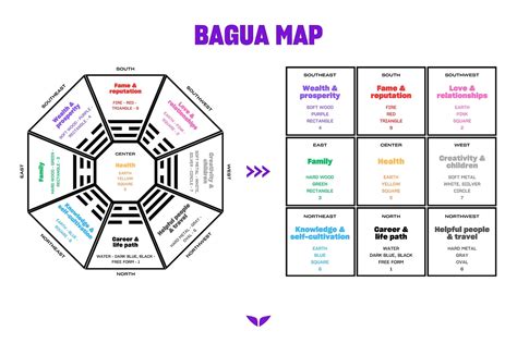 Infographie montrant le placement idéal des plantes selon les secteurs du Bagua