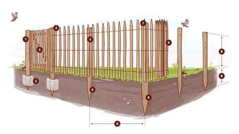 Diagramme des étapes d'installation d'une ganivelle avec poteaux et ancrages