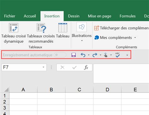 Barre d'outils Excel montrant l'option 
