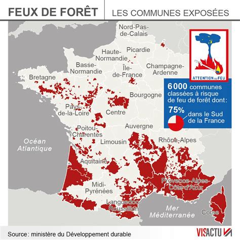 carte de France montrant les zones à risque d'incendie