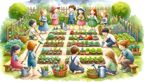 Enfants jardiniers dans un potager pédagogique