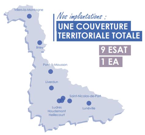 Carte géographique des ESAT et EA autour d'Étupes