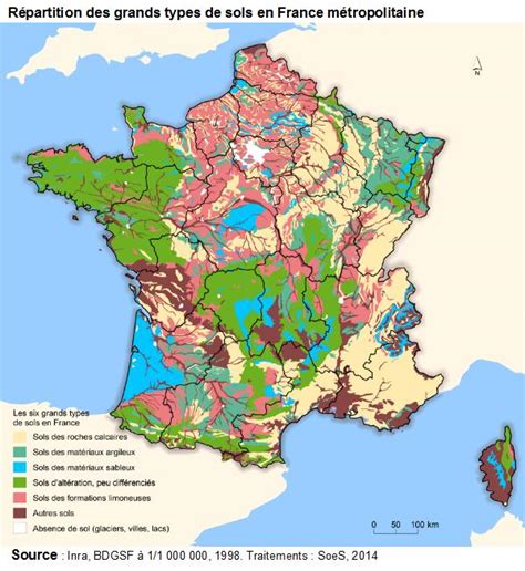 Carte de la répartition des sols argileux en France (représentation schématique)