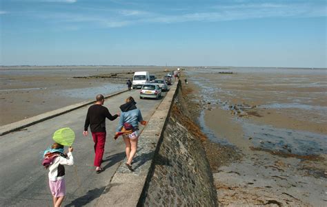 Photo de touristes observant le Passage du Gois