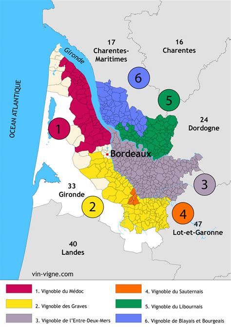carte des régions viticoles de Bordeaux